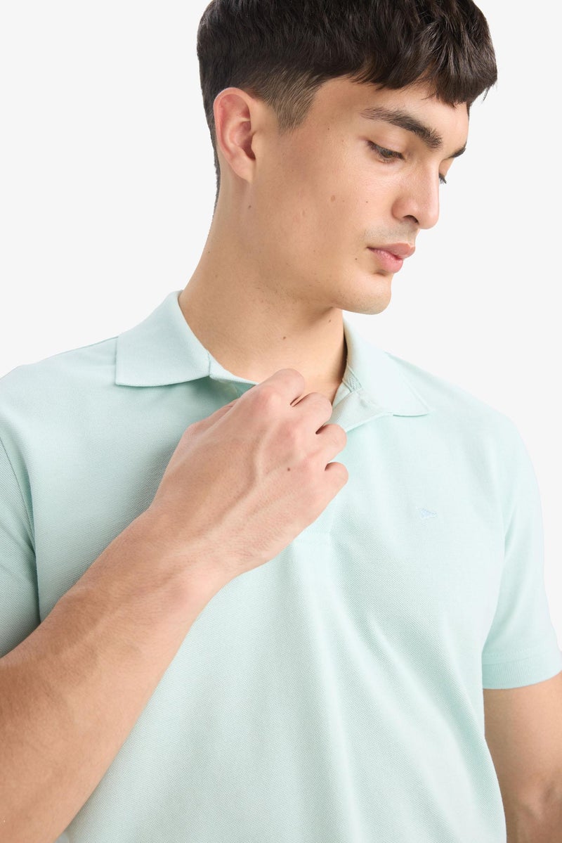 DeFacto Blue Man Slim Fit Short Sleeve Pique Cotton Polo Shirt Casual - Image 5